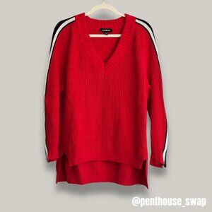 Express Red V-Neck Oversized Sweater, Size XS